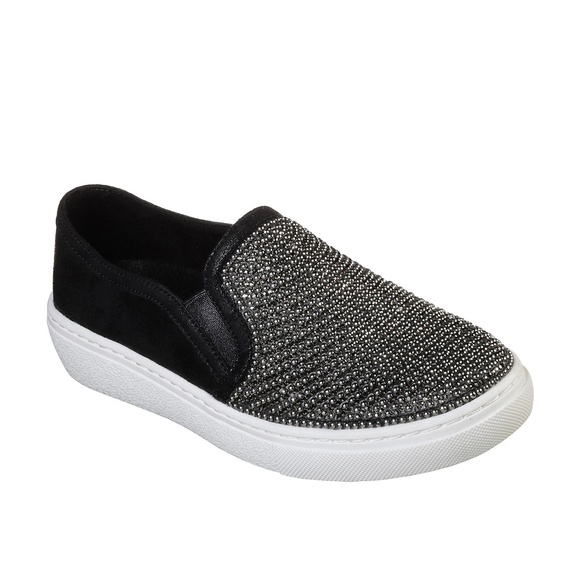 black sparkly slip on shoes